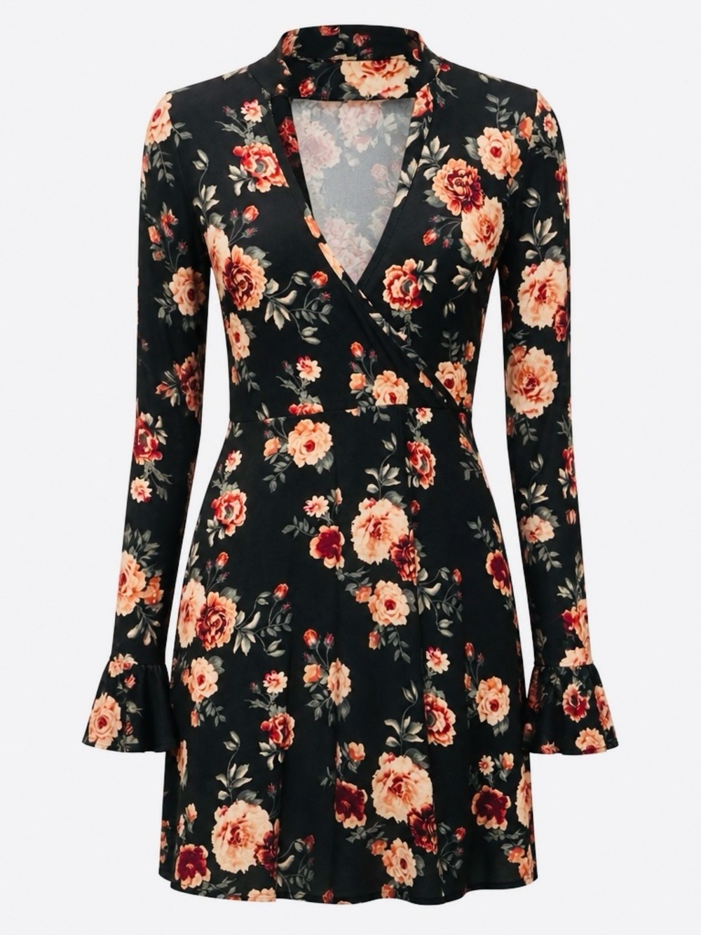 Stella Tweed Floral Faux Wrap Ruffle Sleeve Dress - Picture 4 of 9